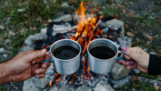 Campfire with two coffee mugs
